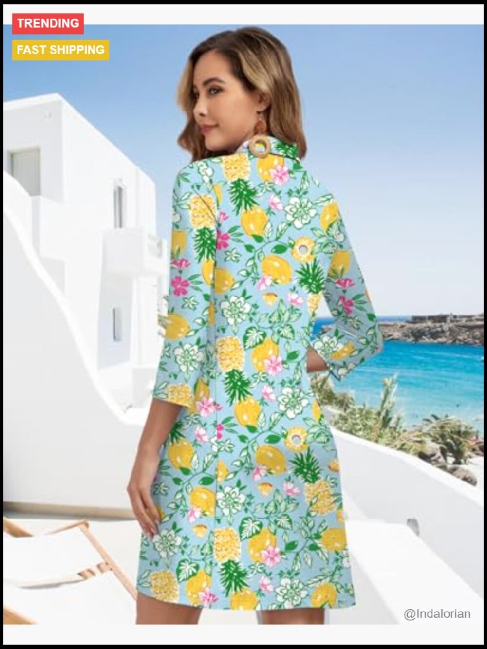 3/4 Sleeve V Neck Dress with Pockets UPF 50+ Quick Dry Sun Dress - Picture 6 of 7
